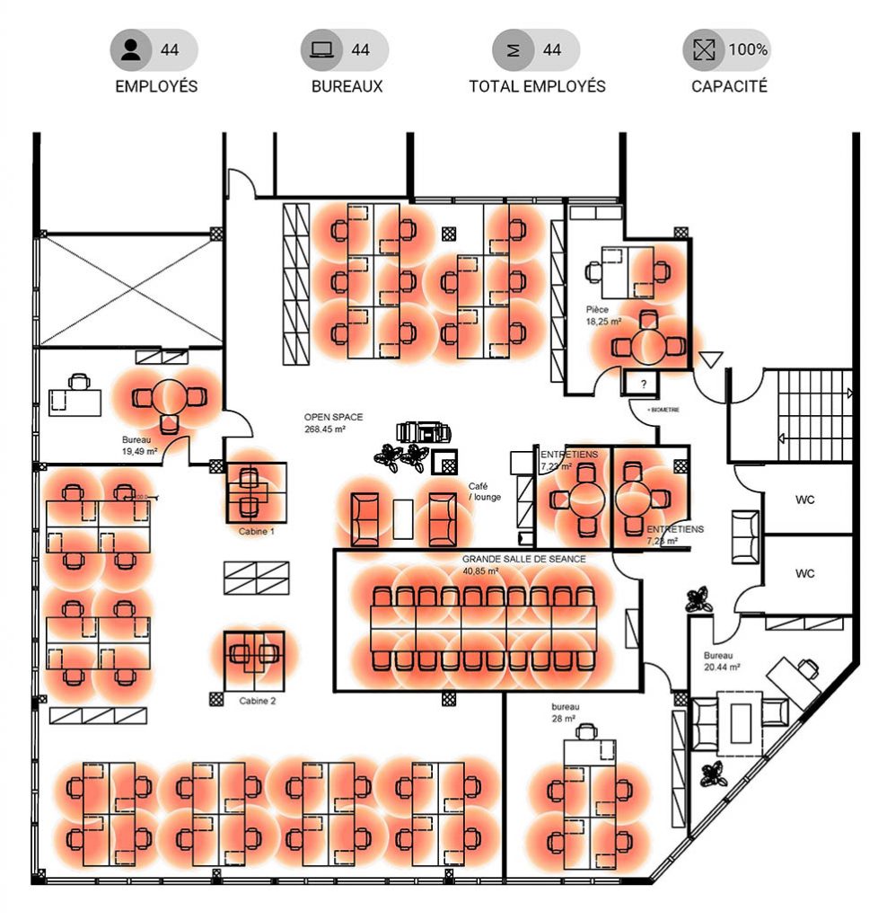 plan rouge pour reamenagement de bureau